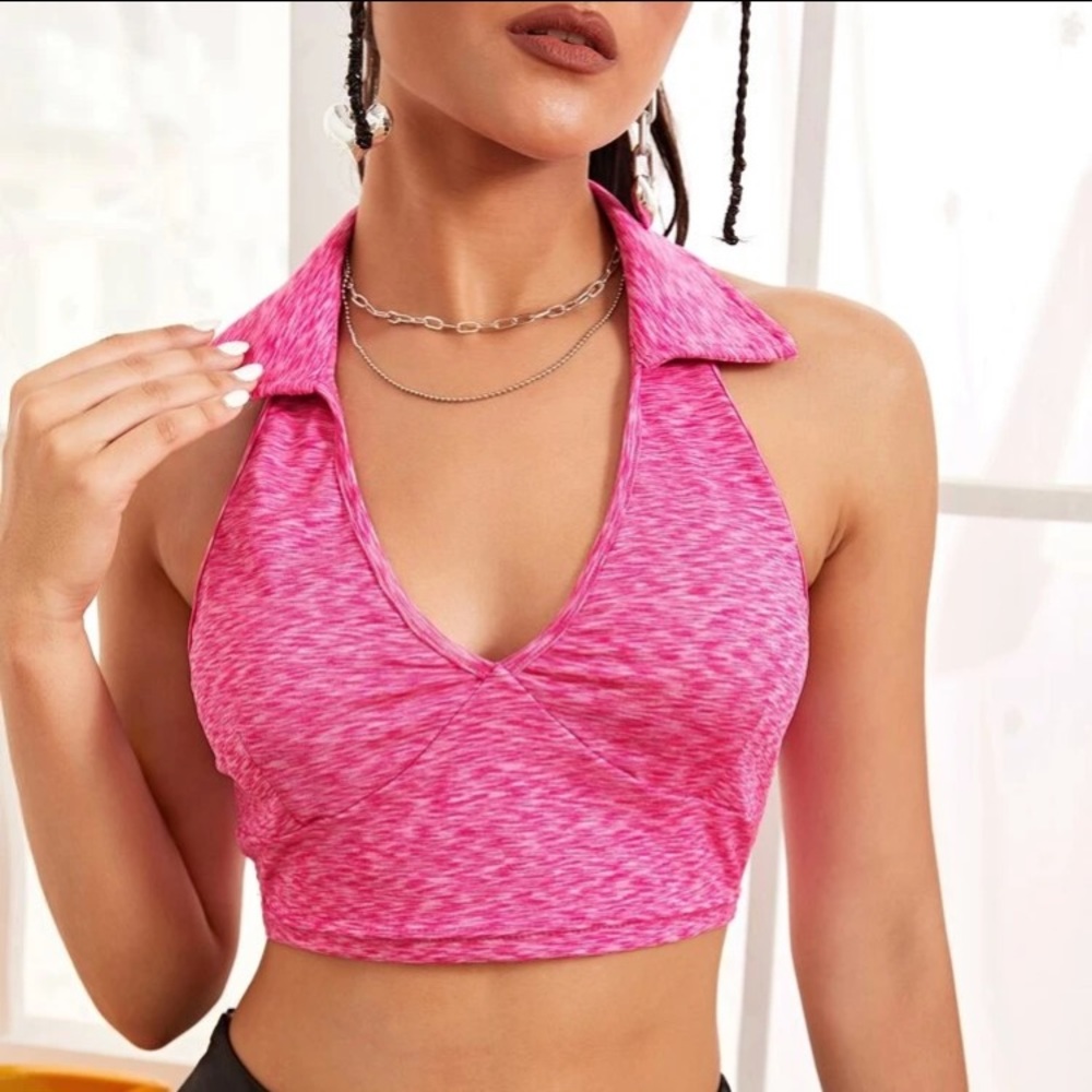 New Pink Medium Halter Crop Tank Top
